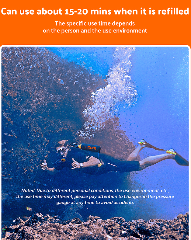 1L single-vial respirator diving equipment. Respiratory 15-20Minutes snorkel mask snorkeling tube protective back bag, diving gas cylinder, scuba diving, adult men and women