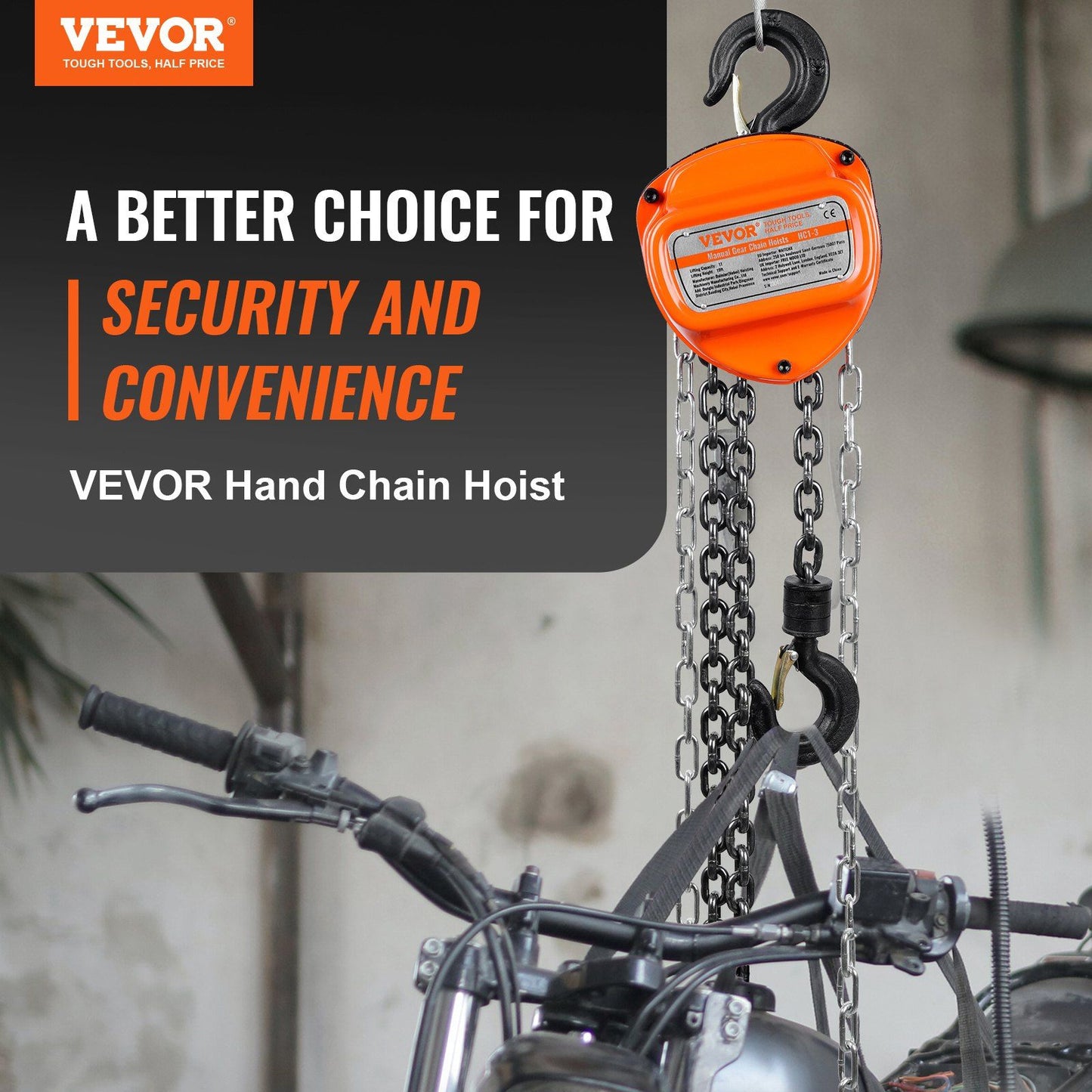 VEVOR Manual Chain Hoist, 1 Ton 2200 lbs Capacity 20 FT Come Along, G80 Galvanized Carbon Steel with Double-Pawl Brake, Auto Chain Leading & 360° Rotation Hook, for Garage Factory Dock