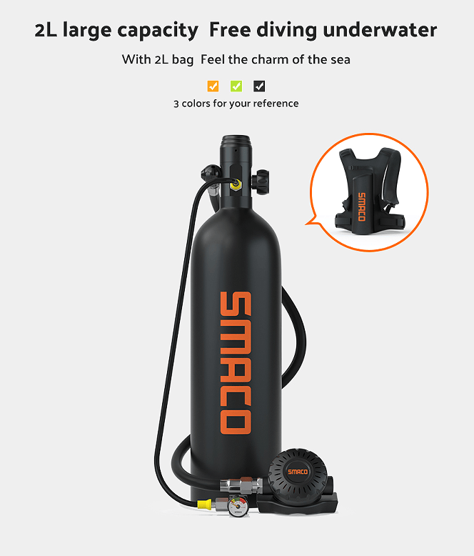 1L single-vial respirator diving equipment. Respiratory 15-20Minutes snorkel mask snorkeling tube protective back bag, diving gas cylinder, scuba diving, adult men and women