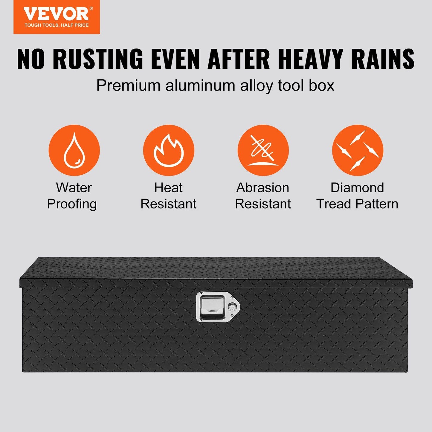 VEVOR Heavy Duty Aluminum Truck Bed Tool Box, Diamond Plate Tool Box with Side Handle and Lock Keys, Storage Tool Box Chest Box Organizer for Pickup, Truck Bed, RV, Trailer, 30"x13"x9.6", Black