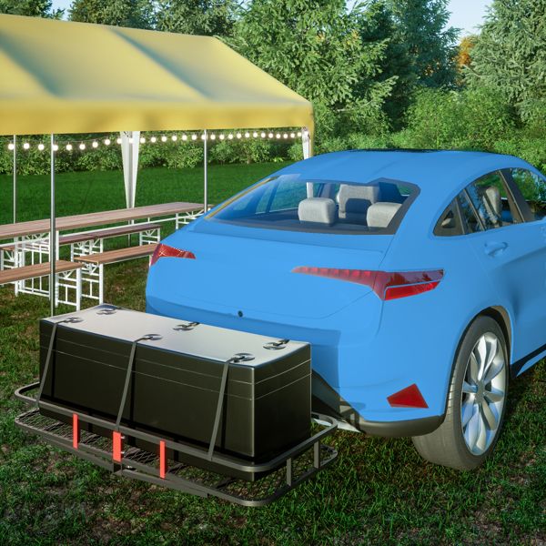 60" x 24" x 6" Hitched Mounted Folding Cargo Basket with Cargo Net, 500lb Capacity for Car SUV Truck Trailer, Black