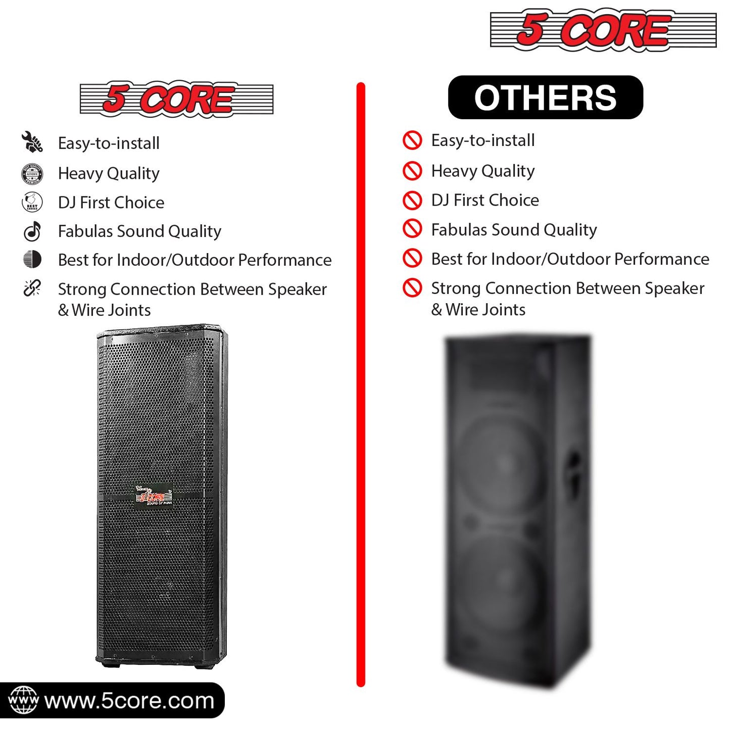 5 Core 15" Dual Outdoor Speaker System Pro Pa Party DJ Subwoofers 4 Pack, 3 Way 4 Ohm 4000W PMPO Stereo Surround Sound Wooden Speaker System with 2.5" Voice Coil - 15x2 400DX 4PCS