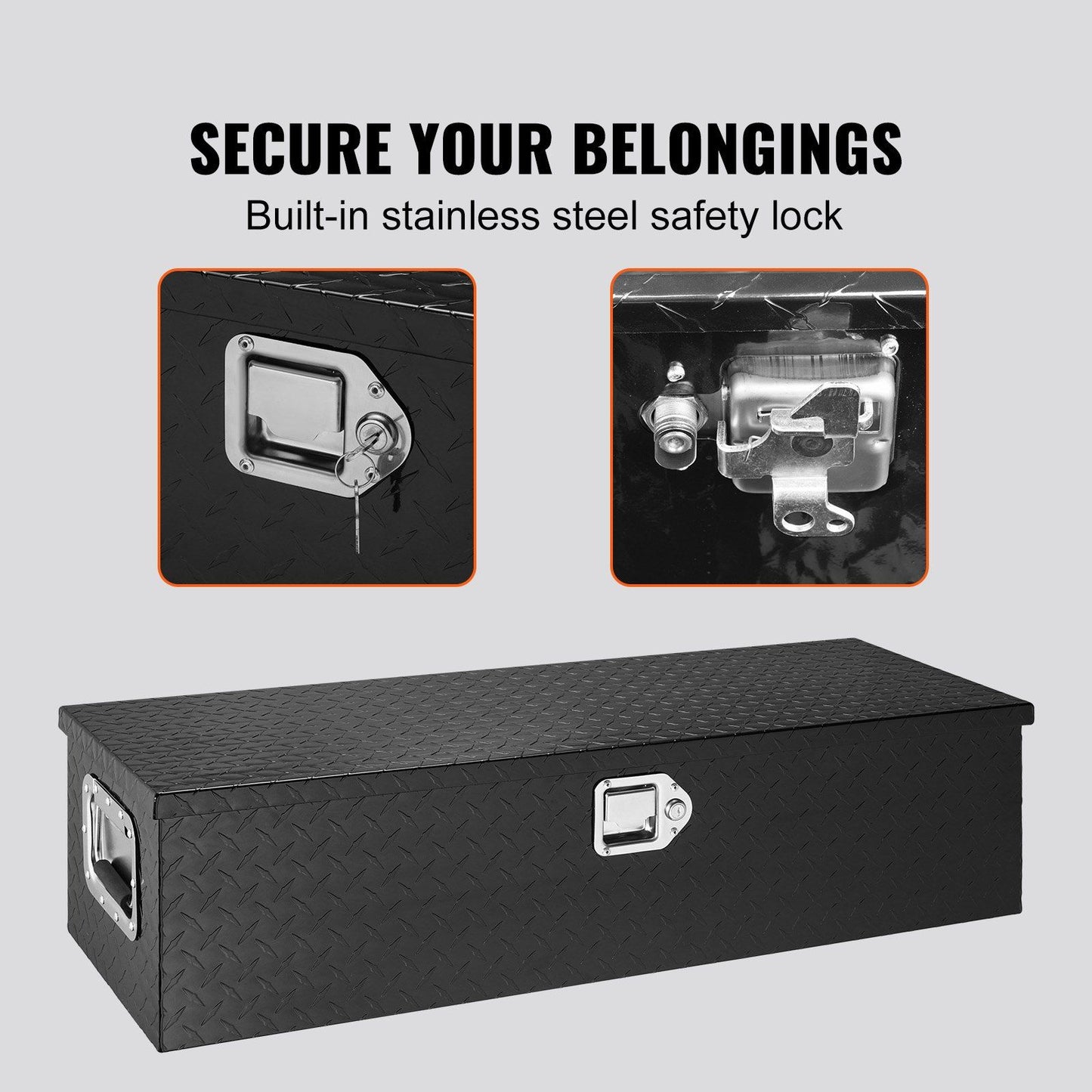 VEVOR Heavy Duty Aluminum Truck Bed Tool Box, Diamond Plate Tool Box with Side Handle and Lock Keys, Storage Tool Box Chest Box Organizer for Pickup, Truck Bed, RV, Trailer, 30"x13"x9.6", Black