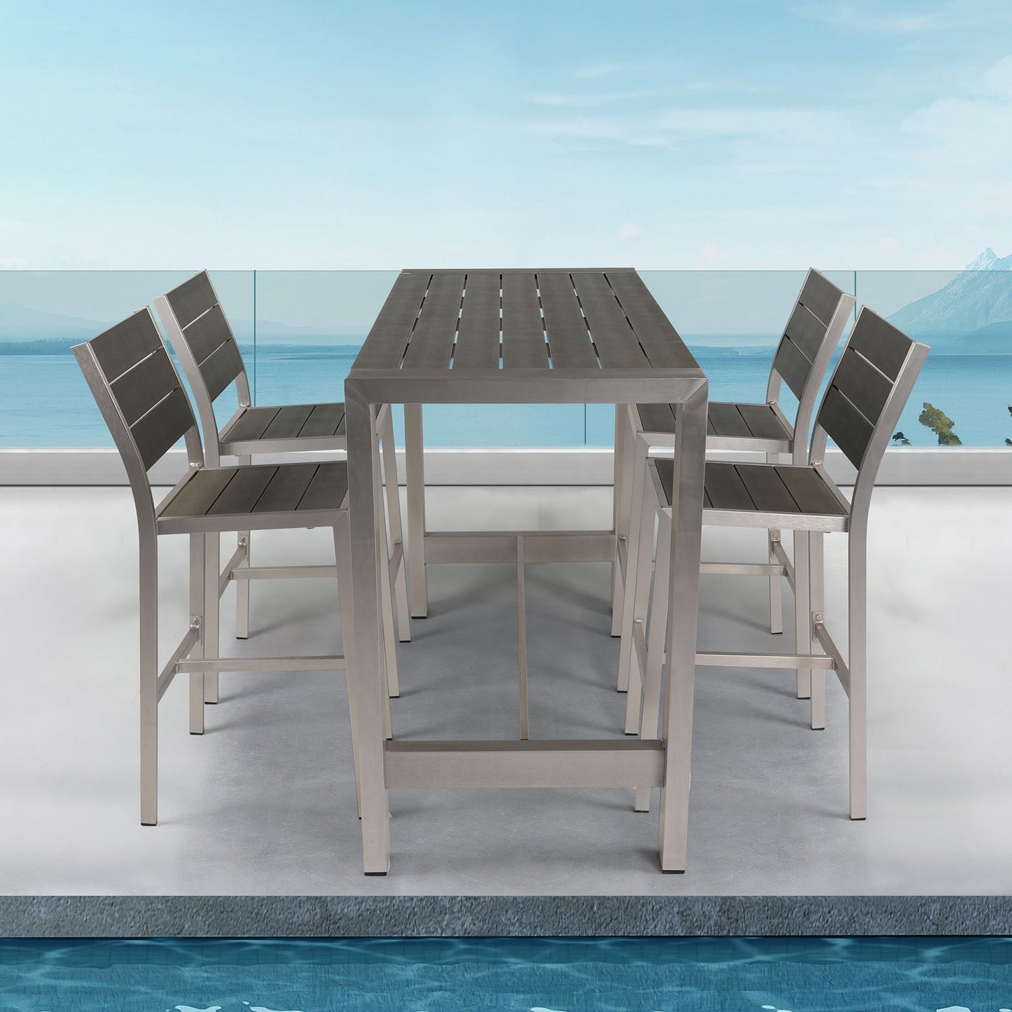 All aluminum bar counter and bar chair set for Patio Garden Outdoor