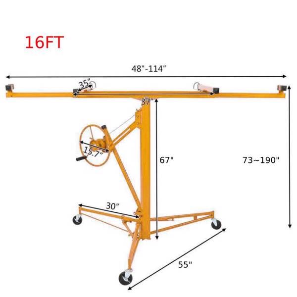 16FT Drywall Lifter Panel Hoist Jack Rolling Caster Construction Lockable 150lbs