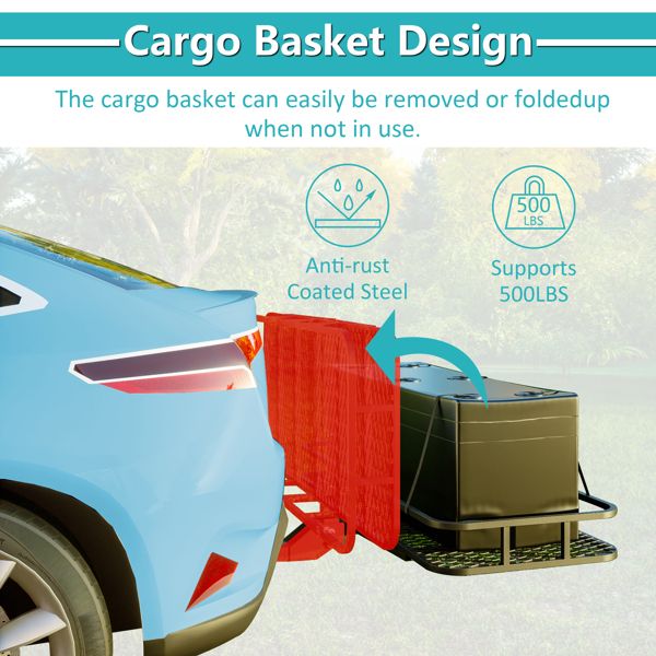 60" x 24" x 6" Hitched Mounted Folding Cargo Basket with Cargo Net, 500lb Capacity for Car SUV Truck Trailer, Black