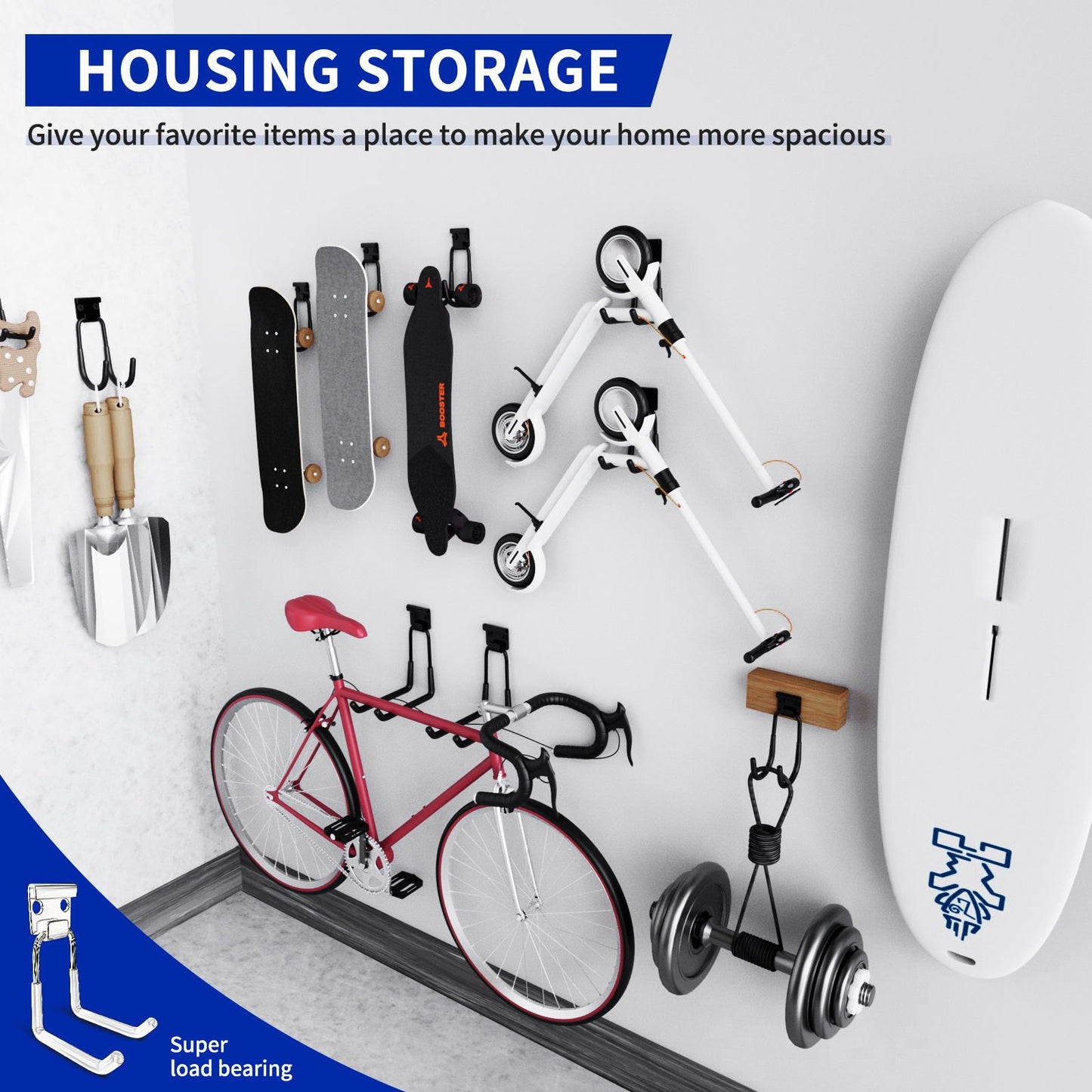 12-piece garage hook Heavy duty, utility steel garage storage hooks, wall-mounted garage hooks and organizers for organizing power tools, ladders, bulk items, bicycles, ropes and more equipment
