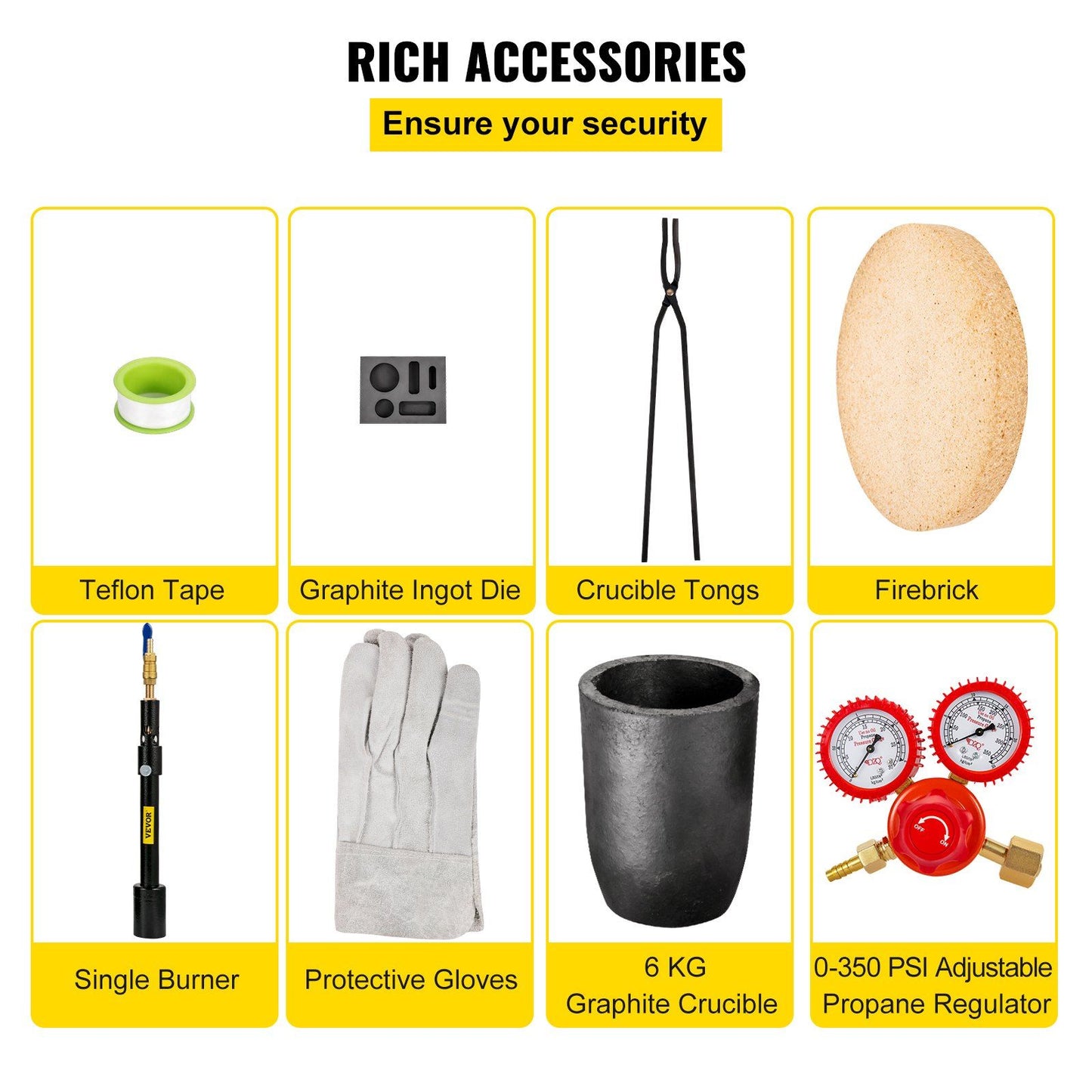 VEVOR Propane Melting Furnace, 2462°F, 6 KG Metal Foundry Furnace Kit with Graphite Crucible and Tongs, Casting Melting Smelting Refining Precious Metals Like Gold Silver Aluminum Copper Brass Bronze