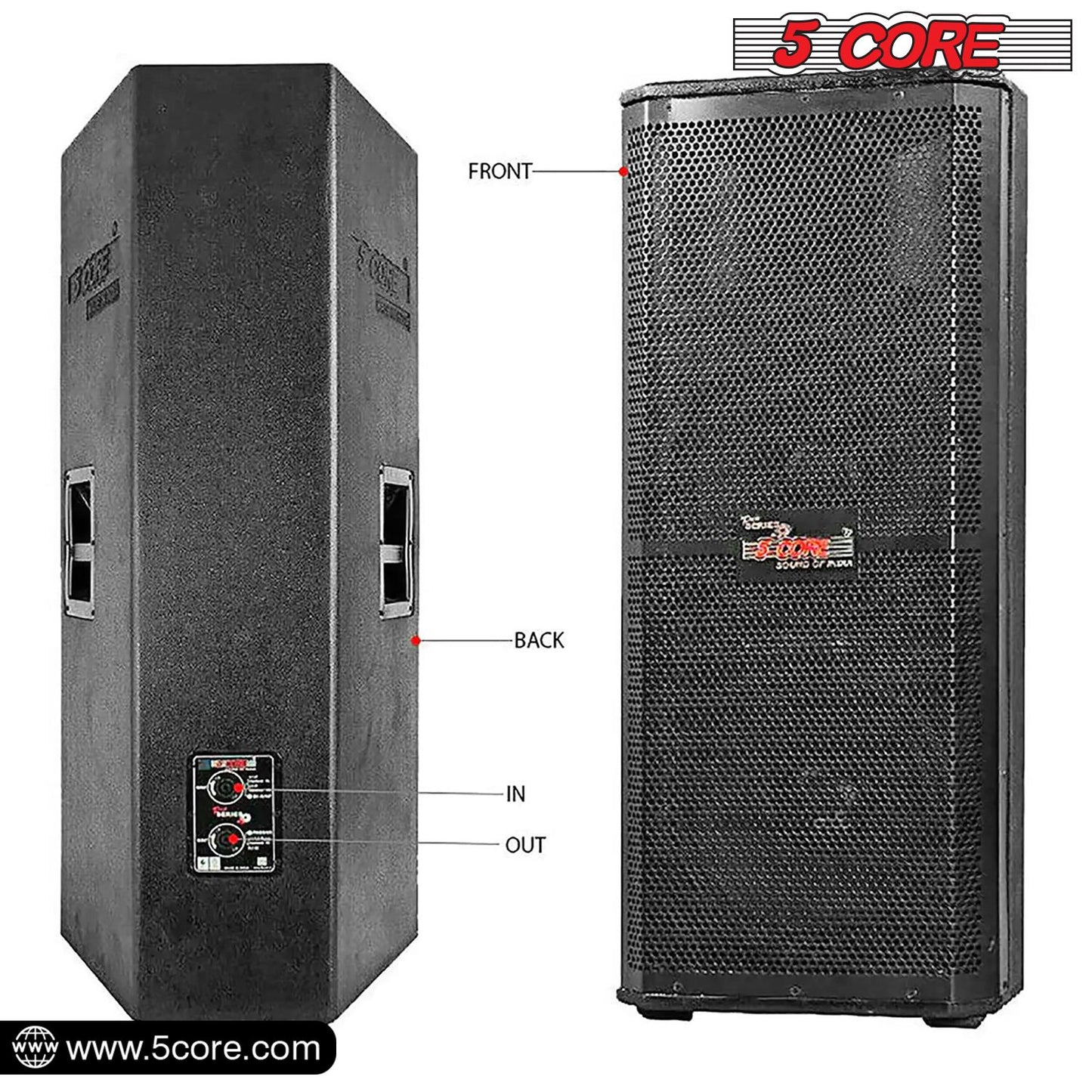 5 Core 15" Dual Outdoor Speaker System Pro Pa Party DJ Subwoofers 4 Pack, 3 Way 4 Ohm 4000W PMPO Stereo Surround Sound Wooden Speaker System with 2.5" Voice Coil - 15x2 400DX 4PCS