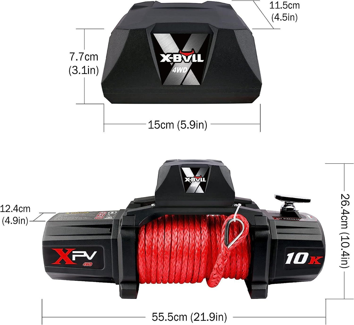 X-BULL Winch-10000 lb. BJ Load Capacity Electric Winch Kit -12V Synthetic Rope Winch,Waterproof IP67 Electric Winch with Hawse Fairlead, with Wireless Handheld Remote and Corded Control Recovery
