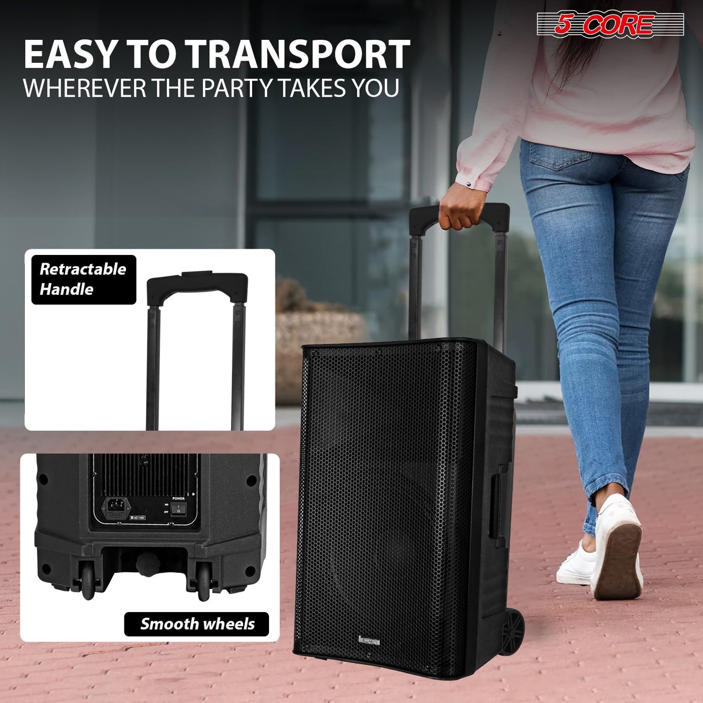 5 Core 12 Inch Bluetooth DJ Speakers Powered 500 Watt Professional Portable PA System 2 Way TWS Bluetooth Speaker with 2 UHF Wireless Microphone Indoor Outdoor Sound Set for Party Active DJ 12 2-MIC