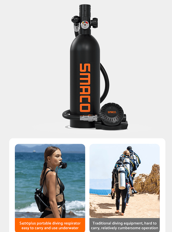 1L single-vial respirator diving equipment. Respiratory 15-20Minutes snorkel mask snorkeling tube protective back bag, diving gas cylinder, scuba diving, adult men and women
