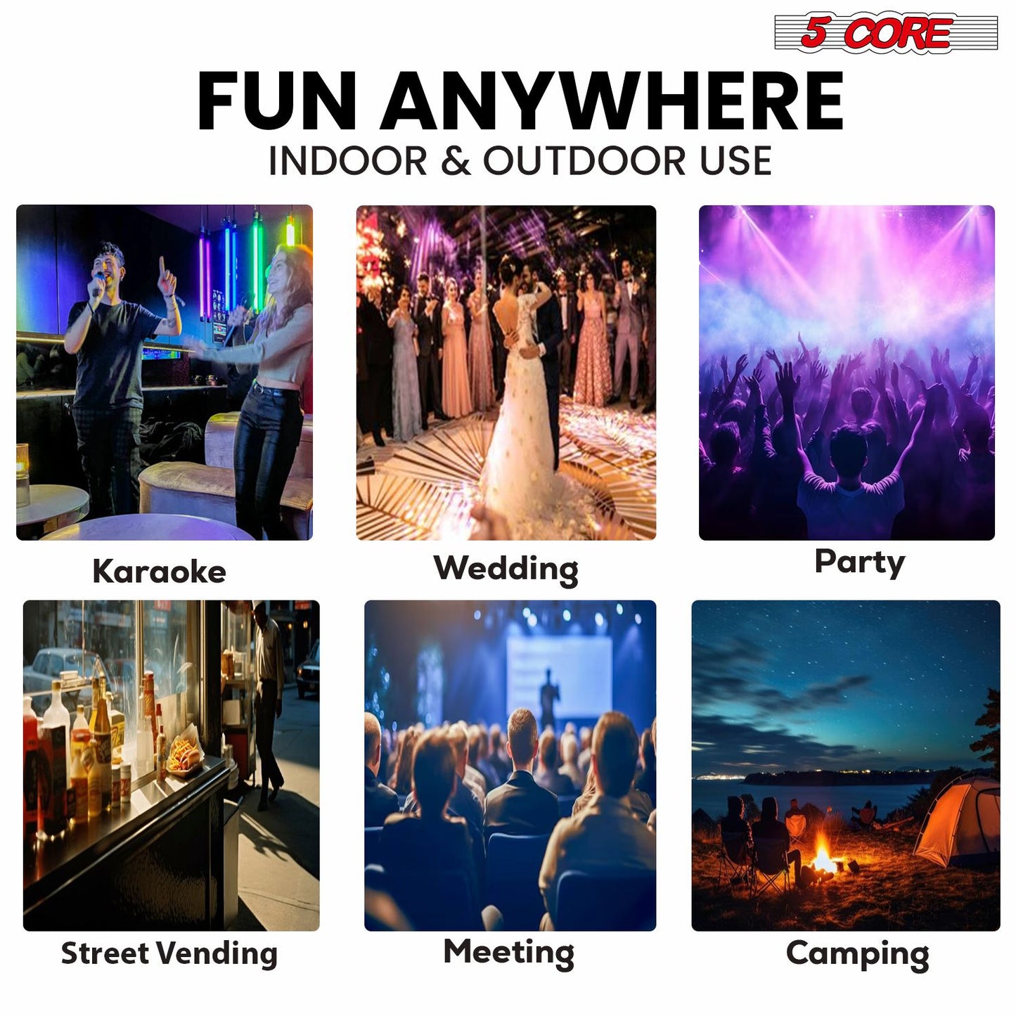 5 Core 12 Inch Bluetooth DJ Speakers Powered 500 Watt Professional Portable PA System 2 Way TWS Bluetooth Speaker with 2 UHF Wireless Microphone Indoor Outdoor Sound Set for Party Active DJ 12 2-MIC