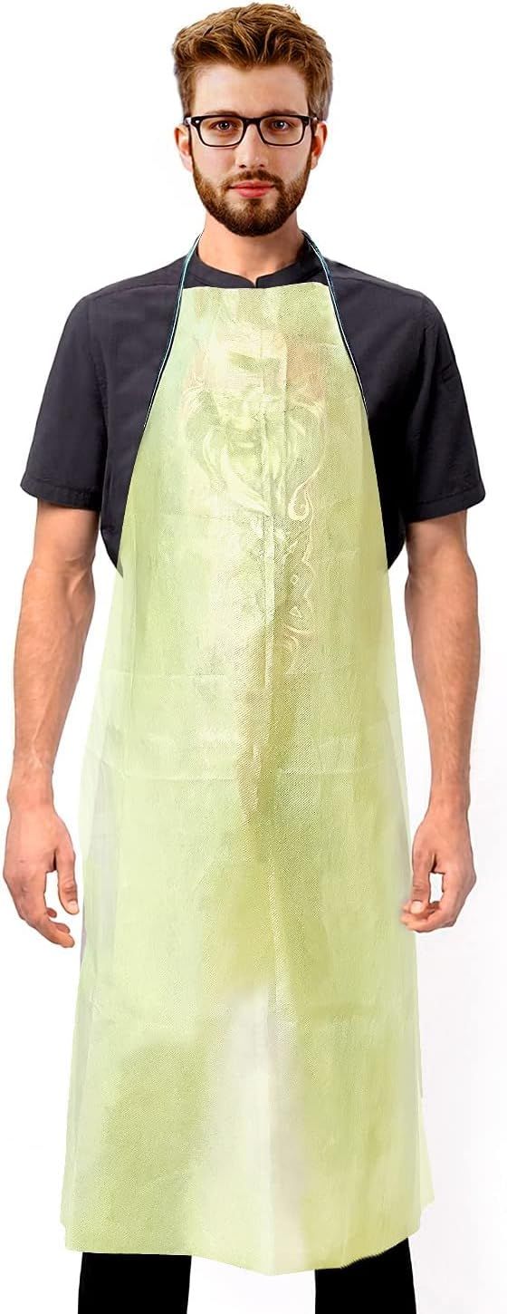 Yellow PE PP Disposable Aprons 36" x 27.5". Pack of 10 Disposable Polypropylene Polyethylene Aprons Universal Aprons for Men and Women. 82 gsm Waterproof Chef Apron. Cooking Apron