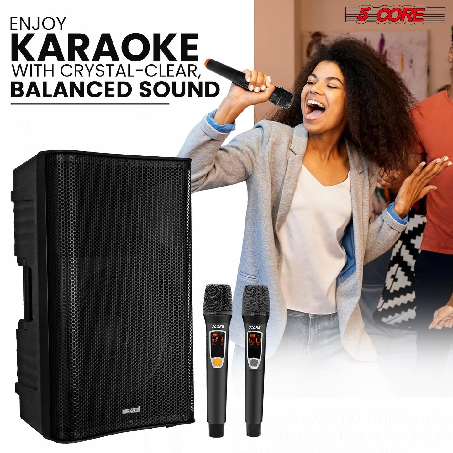 5 Core 12 Inch Bluetooth DJ Speakers Powered 500 Watt Professional Portable PA System 2 Way TWS Bluetooth Speaker with 2 UHF Wireless Microphone Indoor Outdoor Sound Set for Party Active DJ 12 2-MIC