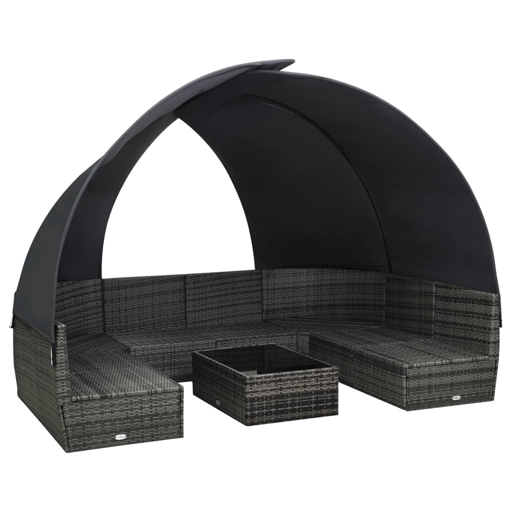 9 Piece Patio Lounge Set with Canopy Poly Rattan Anthracite