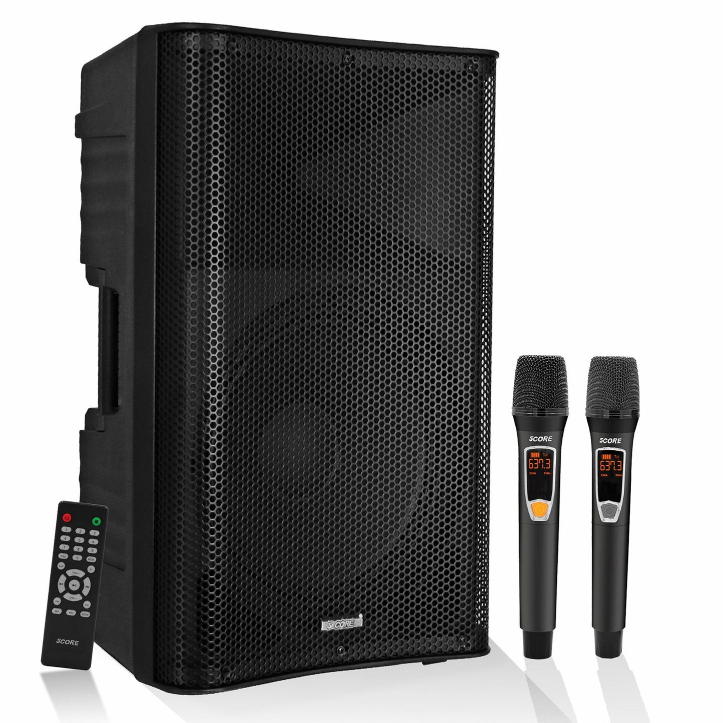 5 Core 12 Inch Bluetooth DJ Speakers Powered 500 Watt Professional Portable PA System 2 Way TWS Bluetooth Speaker with 2 UHF Wireless Microphone Indoor Outdoor Sound Set for Party Active DJ 12 2-MIC