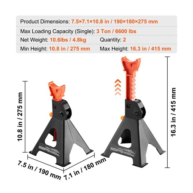 Adjustable Height Jack Stands for lifting Pickup Truck Car