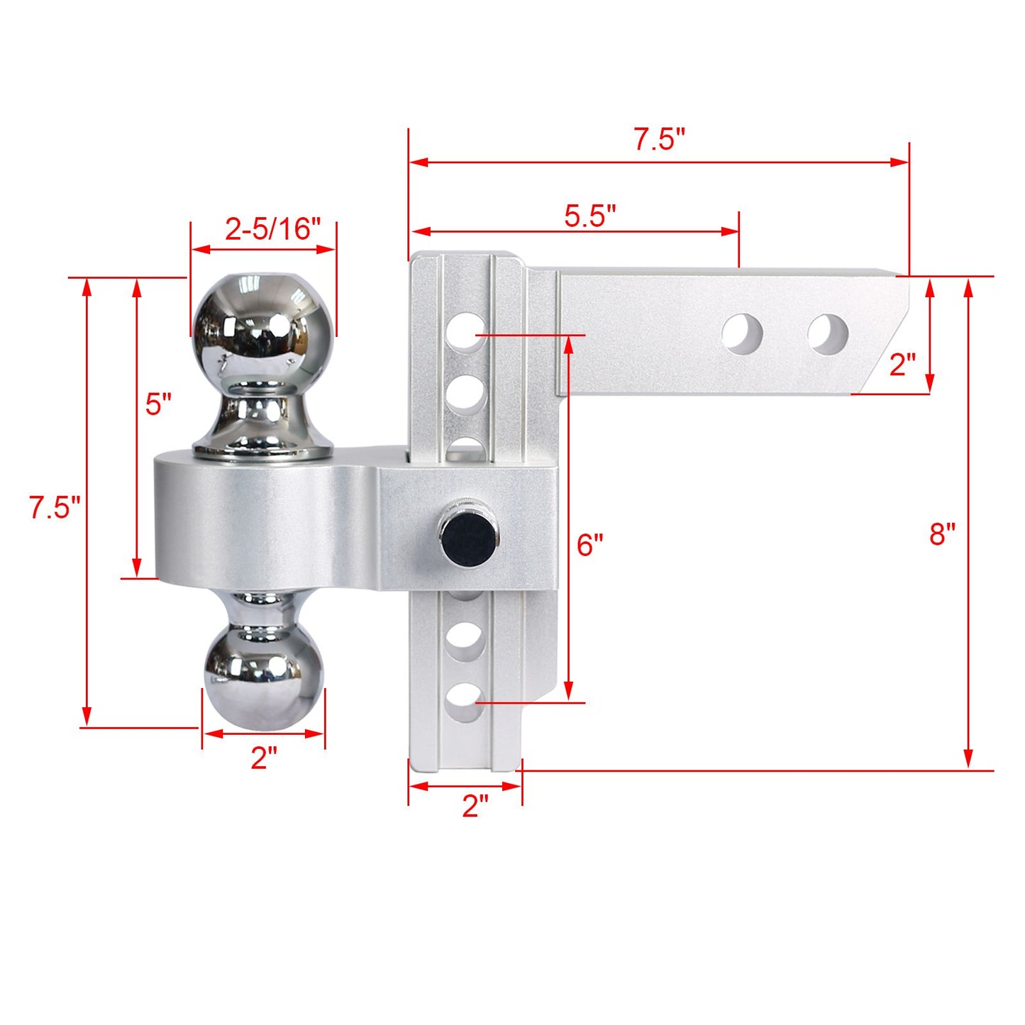 Alu Adjustable Trailer Drop Hitch,2inch receiver,6 inch adjustable