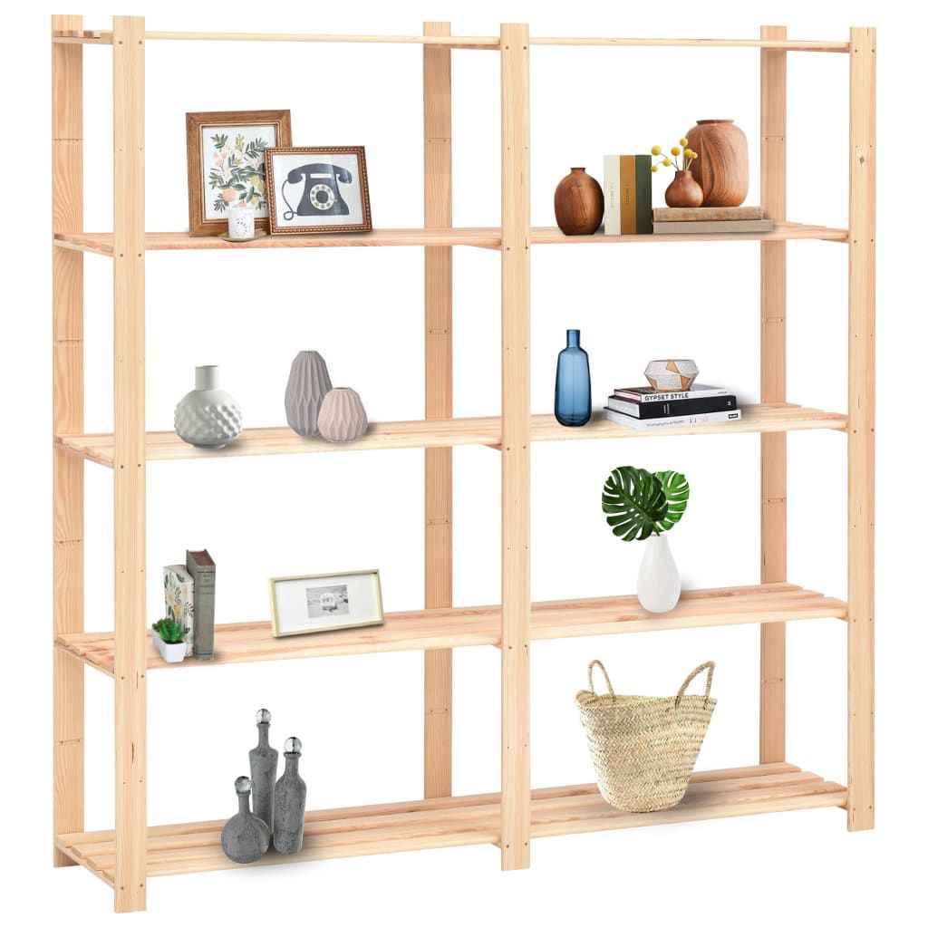 5-Tier Storage Racks 10 pcs 66.9"x15"x66.9" Solid Pinewood 1102.3 lb