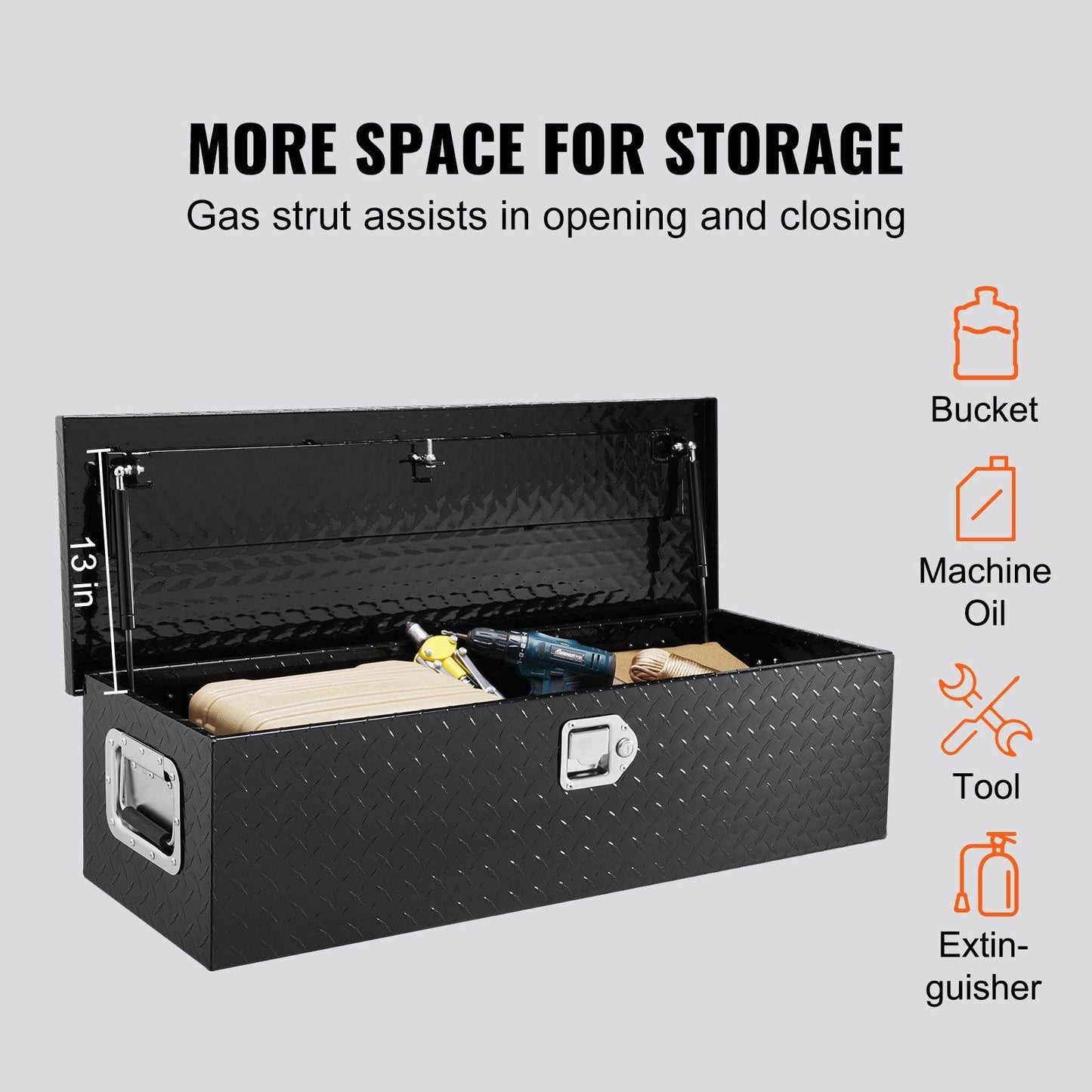 VEVOR Heavy Duty Aluminum Truck Bed Tool Box, Diamond Plate Tool Box with Side Handle and Lock Keys, Storage Tool Box Chest Box Organizer for Pickup, Truck Bed, RV, Trailer, 30"x13"x9.6", Black