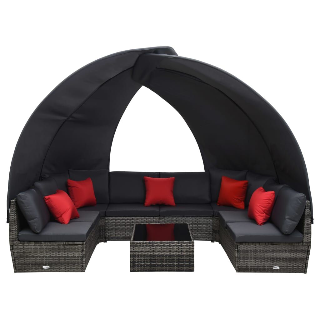 9 Piece Patio Lounge Set with Canopy Poly Rattan Anthracite