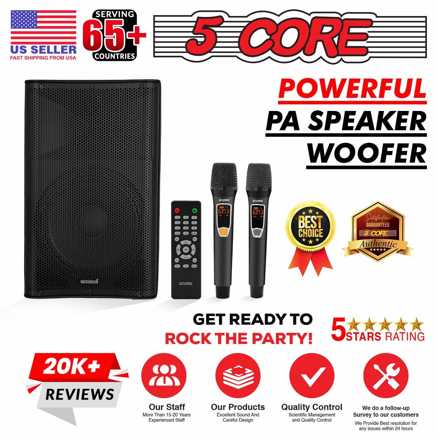 5 Core 12 Inch Bluetooth DJ Speakers Powered 500 Watt Professional Portable PA System 2 Way TWS Bluetooth Speaker with 2 UHF Wireless Microphone Indoor Outdoor Sound Set for Party Active DJ 12 2-MIC