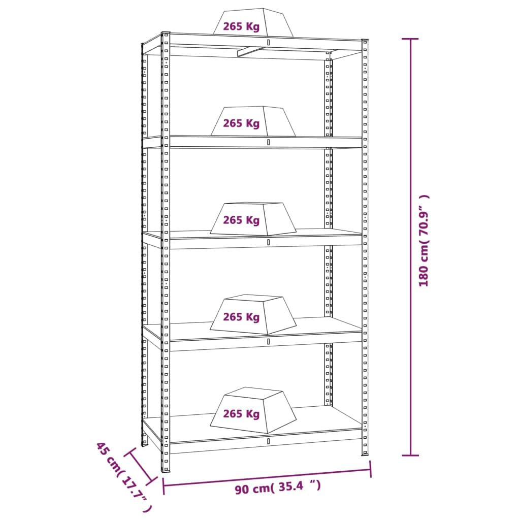 5-Layer Heavy-duty Shelves 2 pcs Gray Steel&Engineered Wood