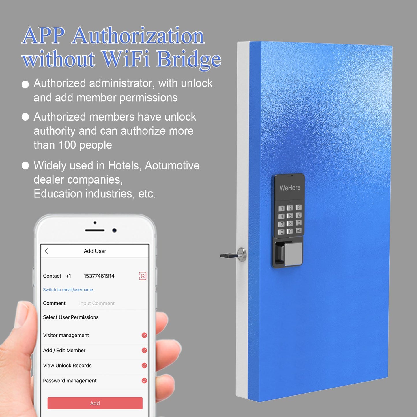 WeHere Smart Key Lock Box (48 Keys) with APP; Key Cabinet Wall Mount use Blutooth; OTP; Fixed Code Unlock; App Generates Codes without Internet; Remote Authorization Great for Office; School