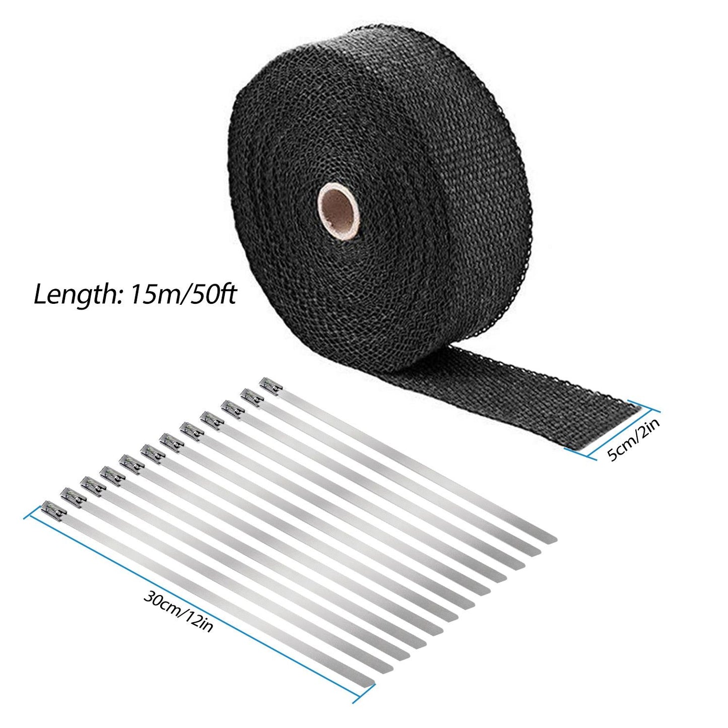 2in 50FT Exhaust Heat Wrap Fiberglass Manifold Header Pipe Heat Wrap with 12 Locking Ties