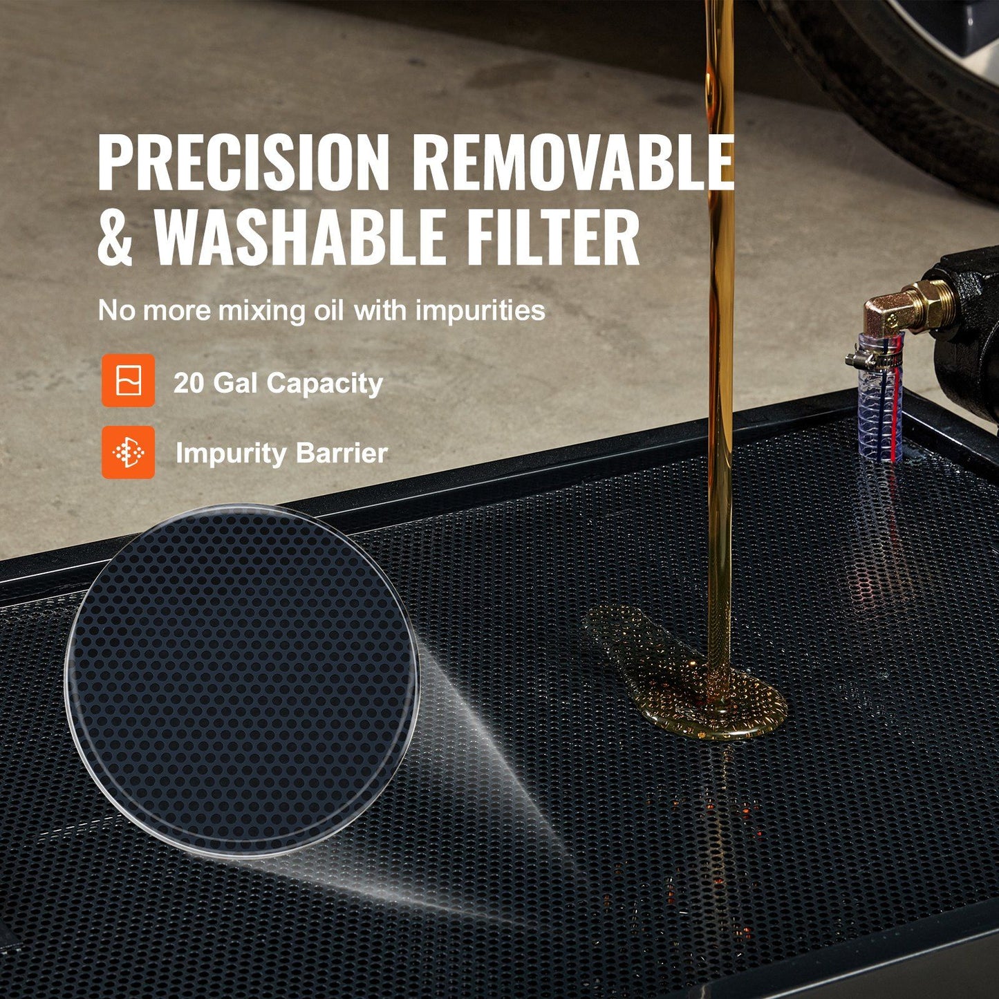 VEVOR Low Profile Oil Drain Pan, 20 Gallon Oil Drain Pan with Pump, Oil Change Pan with 180W Electric Pump, 8.2ft Hose & Folding Handle, Rolling Oil Drain Cart for Trucks, Buses, RVs