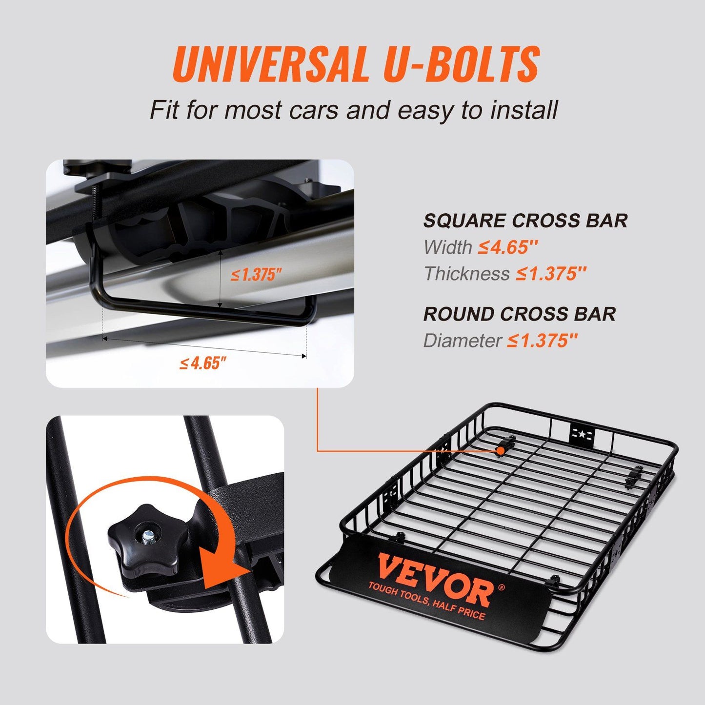 VEVOR Roof Rack Cargo Basket, 64" x 39" x 6" Rooftop Cargo Carrier with Extension, Heavy-duty 200 LBS Capacity Universal Roof Rack Basket, Luggage Holder for SUV, Truck, Vehicle