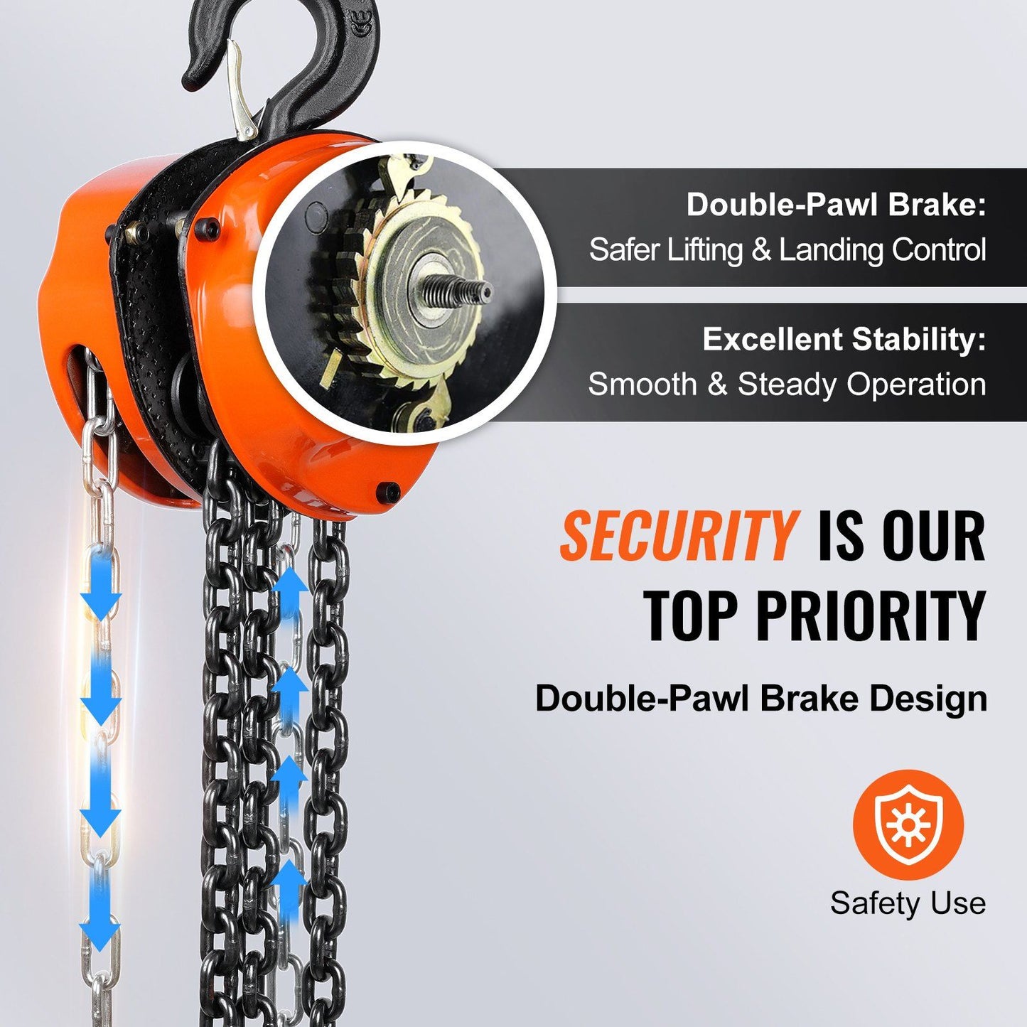 VEVOR Manual Chain Hoist, 1 Ton 2200 lbs Capacity 20 FT Come Along, G80 Galvanized Carbon Steel with Double-Pawl Brake, Auto Chain Leading & 360° Rotation Hook, for Garage Factory Dock