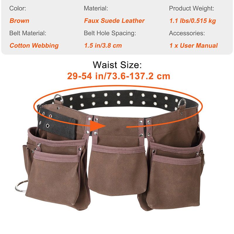 Adjusts from 29 Inches to 54 Inches 13 Pockets Tool Belt