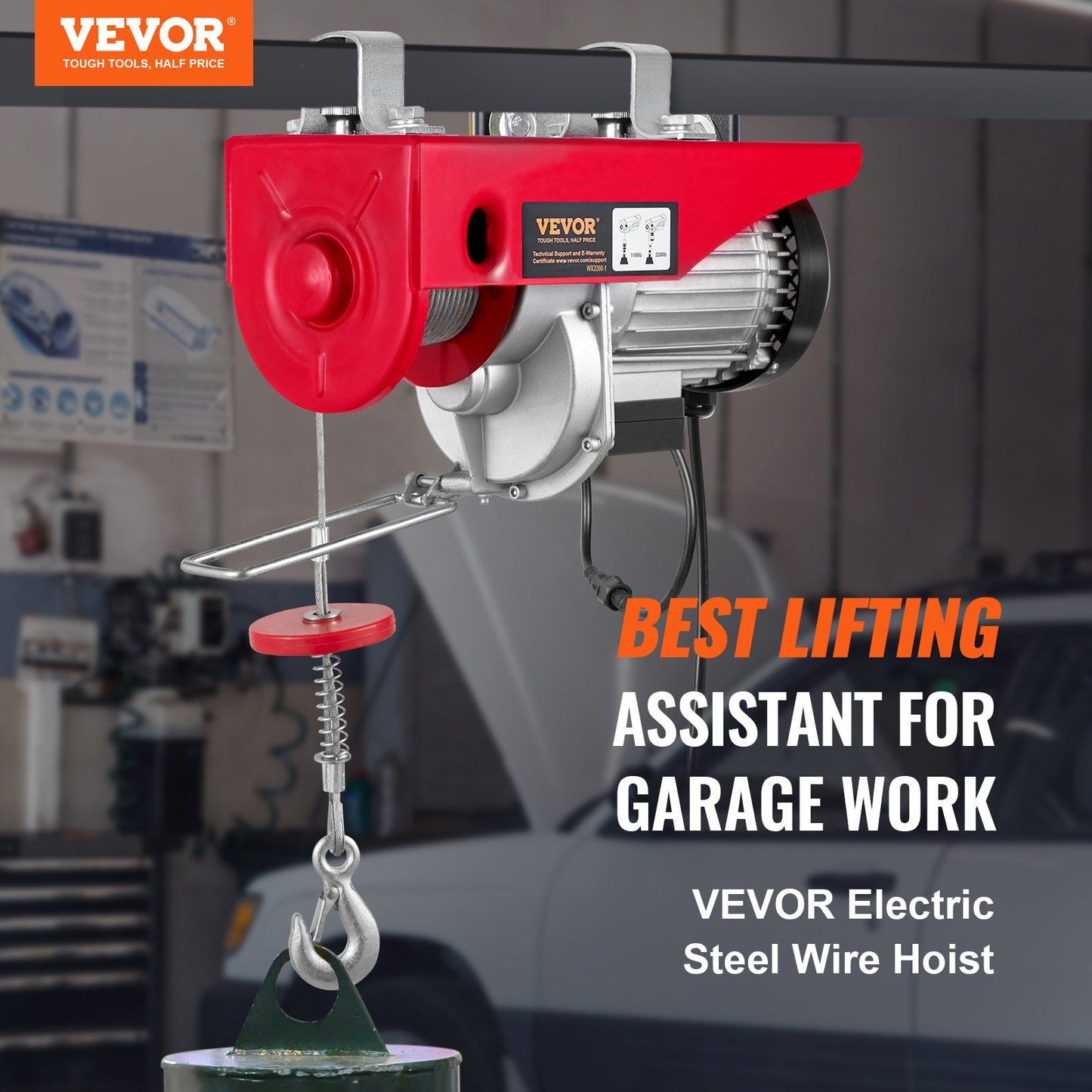 VEVOR Electric Hoist, 2200 lbs Lifting Capacity, 1600W 110V Electric Steel Wire Winch with Wireless Remote Control, 40ft Single Cable Lifting Height & Pure Copper Motor, for Garage Warehouse Factory
