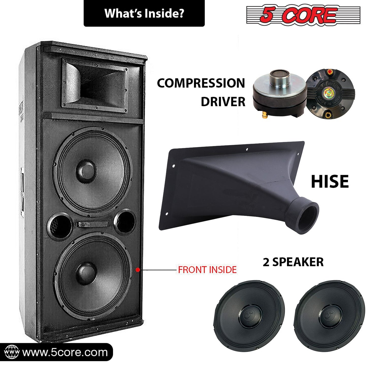 5 Core 15" Dual Outdoor Speaker System Pro Pa Party DJ Subwoofers 4 Pack, 3 Way 4 Ohm 4000W PMPO Stereo Surround Sound Wooden Speaker System with 2.5" Voice Coil - 15x2 400DX 4PCS