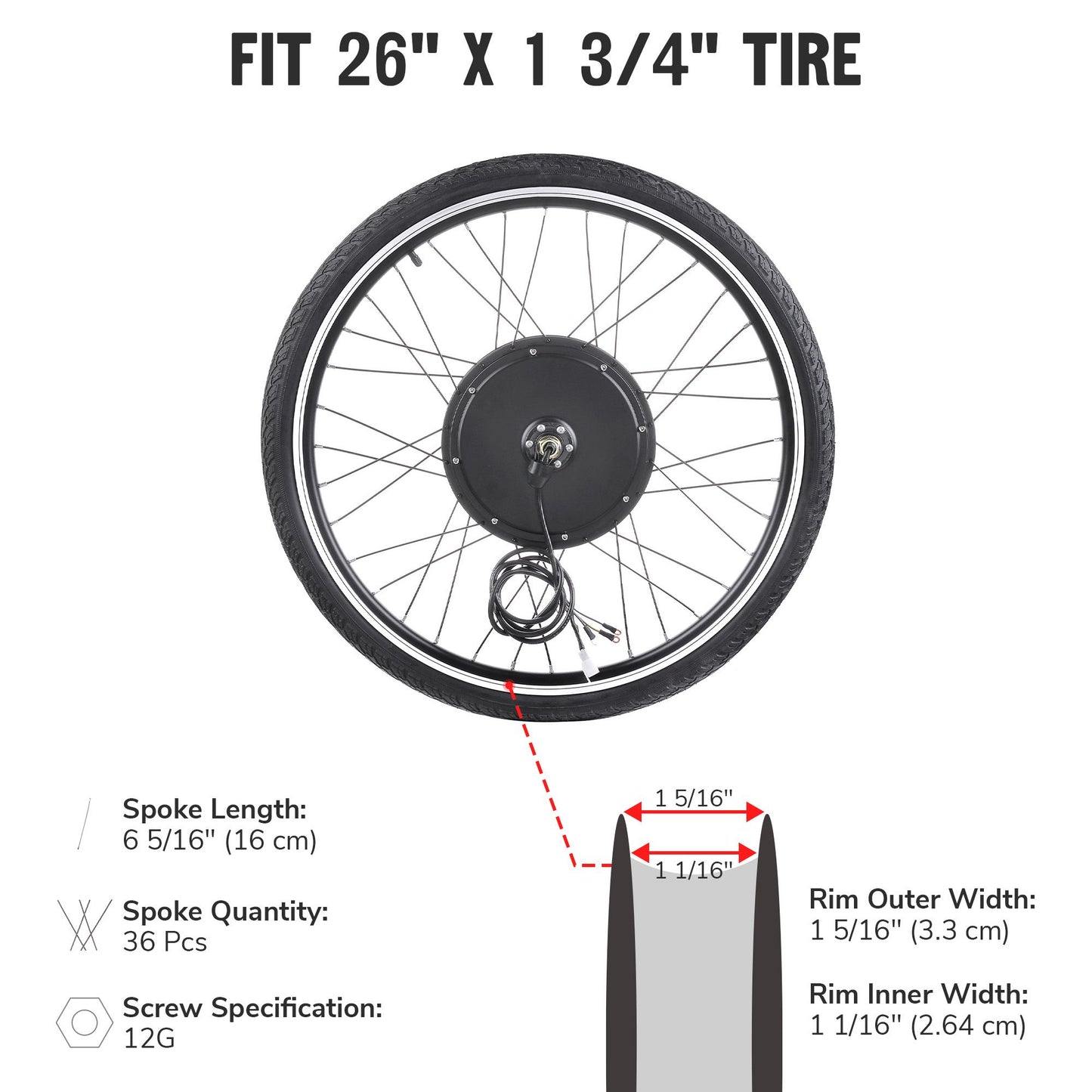 48v1000w26in Front Wheel E Bicycle Motor