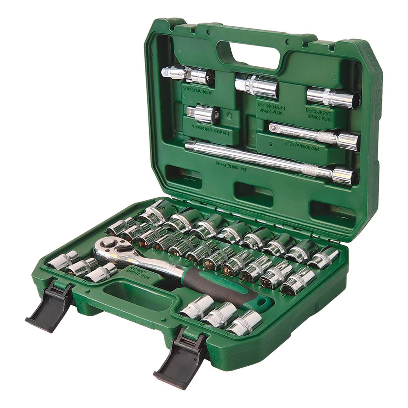 32-piece Mechanic Tool Set 1/2" Drive Metric Socket Set, Ratchet Wrench, Extension bars and Universal joint for Auto Repairing & Household