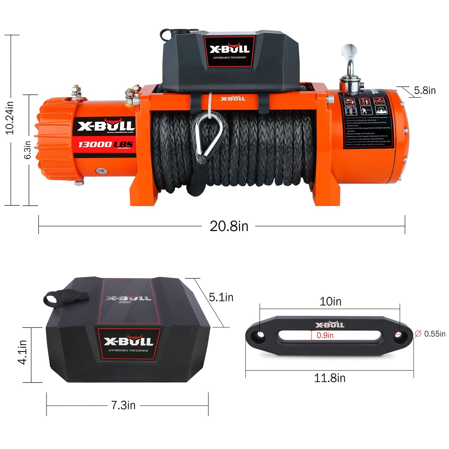 X-BULL Electric Winch 13000 LBS 12V Synthetic Rope Upgraded Version