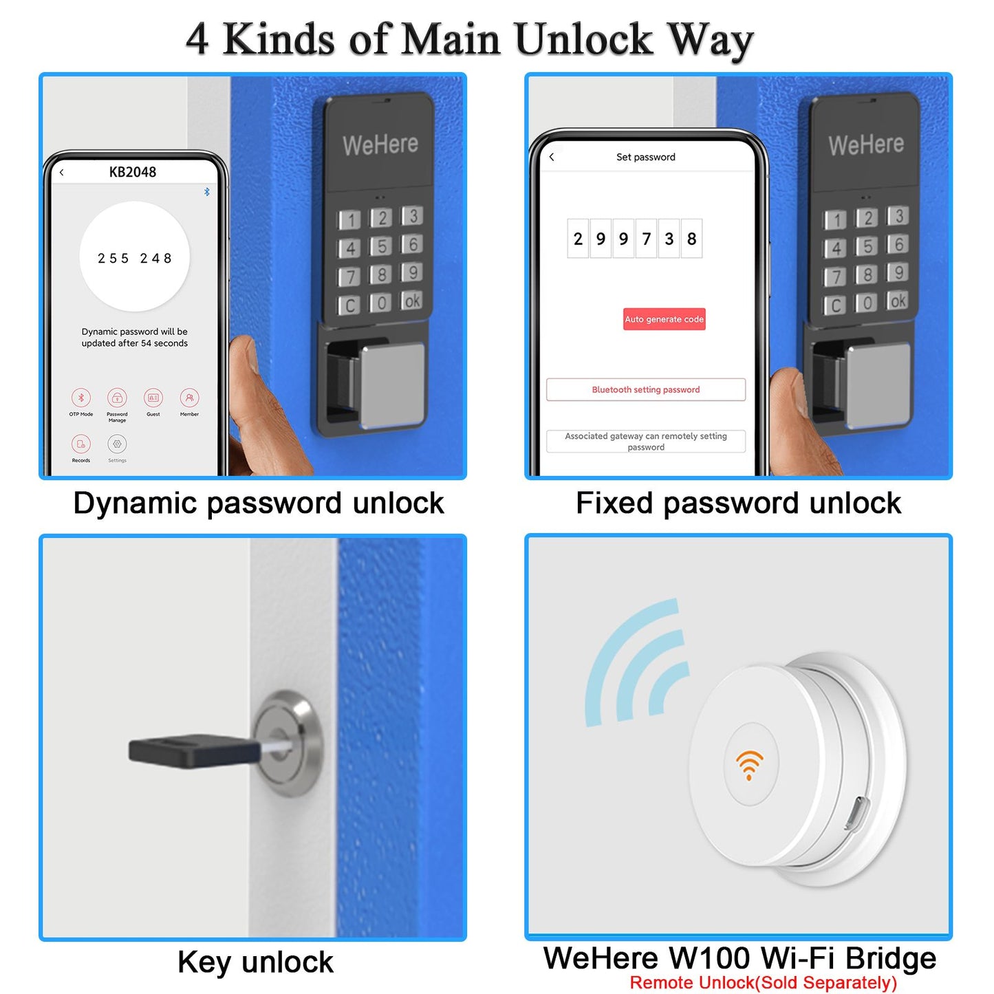 WeHere Smart Key Lock Box (48 Keys) with APP;  Key Cabinet Wall Mount use Blutooth;  OTP;  Fixed Code Unlock;  App Generates Codes without Internet; Remote Authorization Great for Office;  School