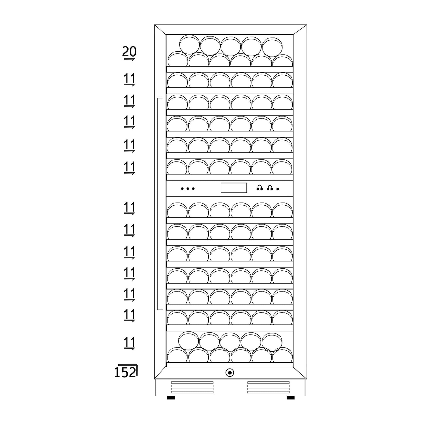 24 inch Wine Cooler Refrigerator, 152 Bottle Large Capacity Fast Cooling Low Noise, Frost Free Wine Fridge with Digital Temperature Control, Freestanding or Built-in