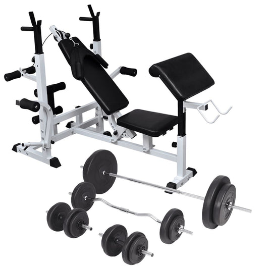 Weight Bench with Weight Rack, Barbell and Dumbbell Set 198.4 lb