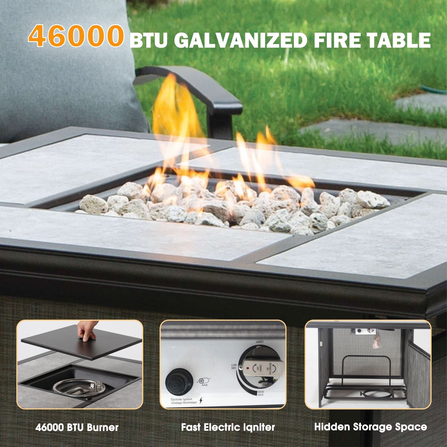 37 Inch Outdoor Gas Fire Pit, 46,000 BTU Steel Fire Table