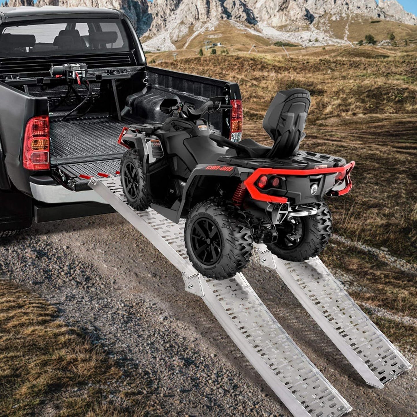 2 PC 7.5' Folding Pickup Truck Aluminum Ramps, 1500 LBS Powersports Loading Ramps, Ramp for Trucks, Lightweight Portable