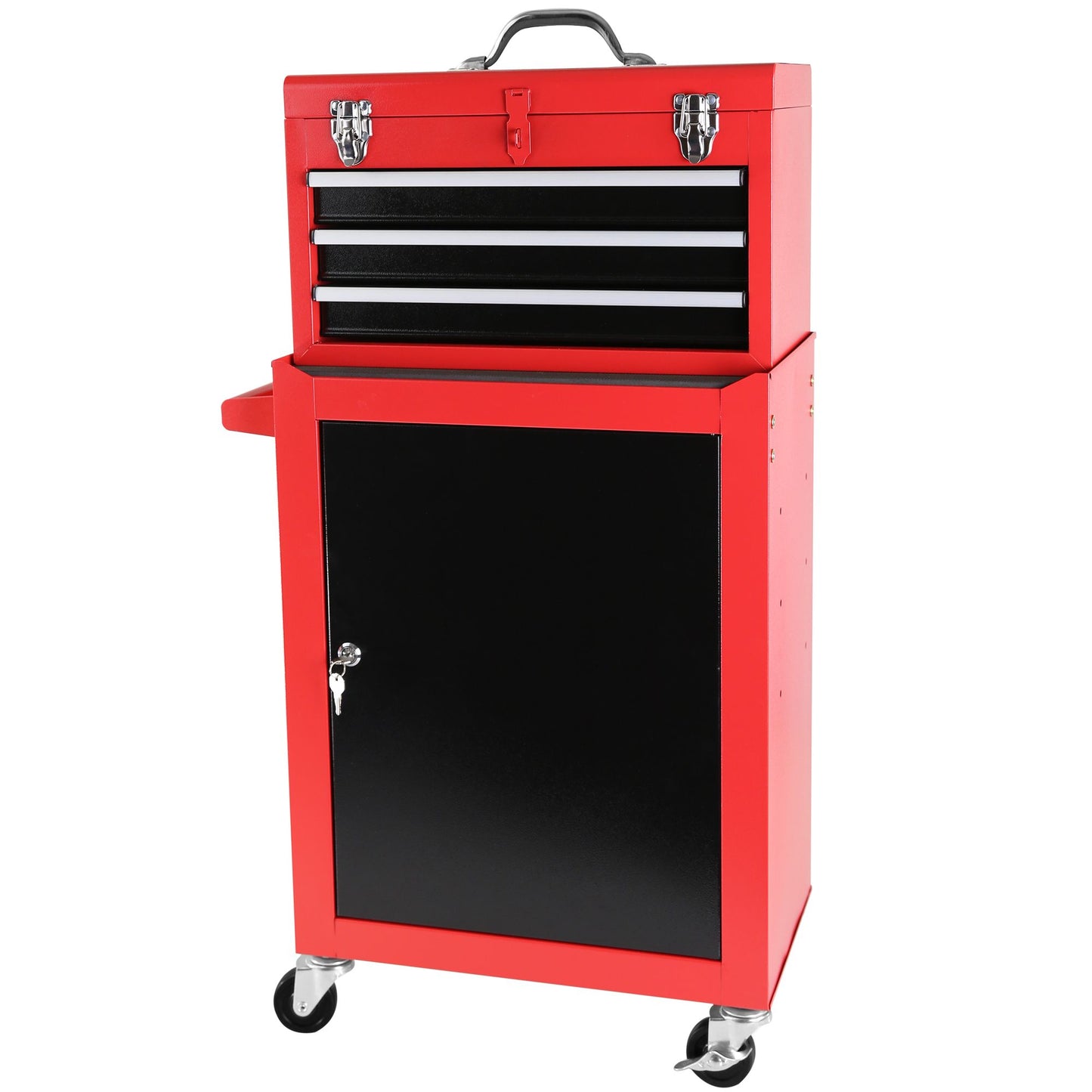 3-Drawer Rolling Tool Chest with Wheels, Tool Chest with Large Storage Cabinet and Adjustable Shelf, Removable Portable Top Box with Locking System Tool Chest for Garage, Warehouse