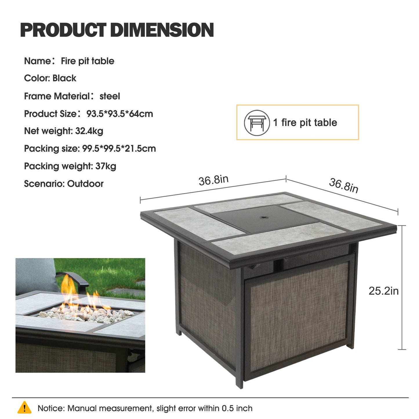 37 In Fire Pit Table with Rocking Chair,4 - Person Outdoor Seating Group with Cushions