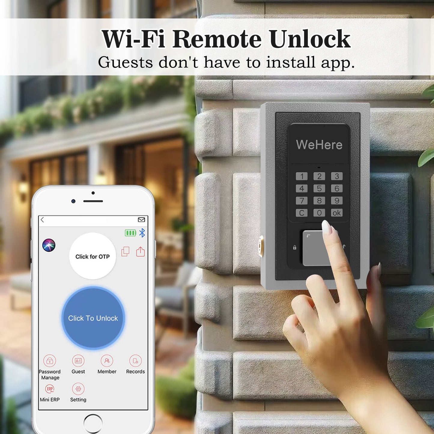 WeHere Wireless Smart Key Lock Box with APP, Electronic Lock Box for House Wall Mount, use Bluetooth/One-Time Password/Fixed Code Unlock,APP Remote Authorization ideal for Vacation Rental