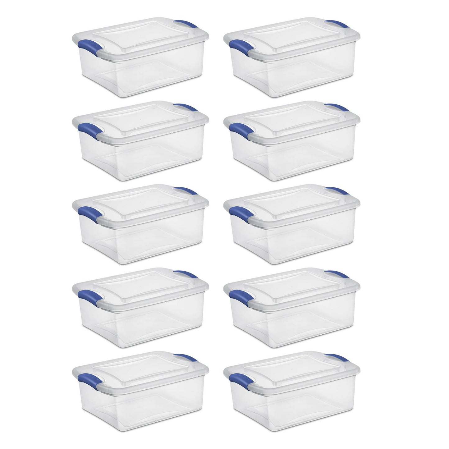 15 Qt Latch Box Clear Base and Lid Blue Set of 10