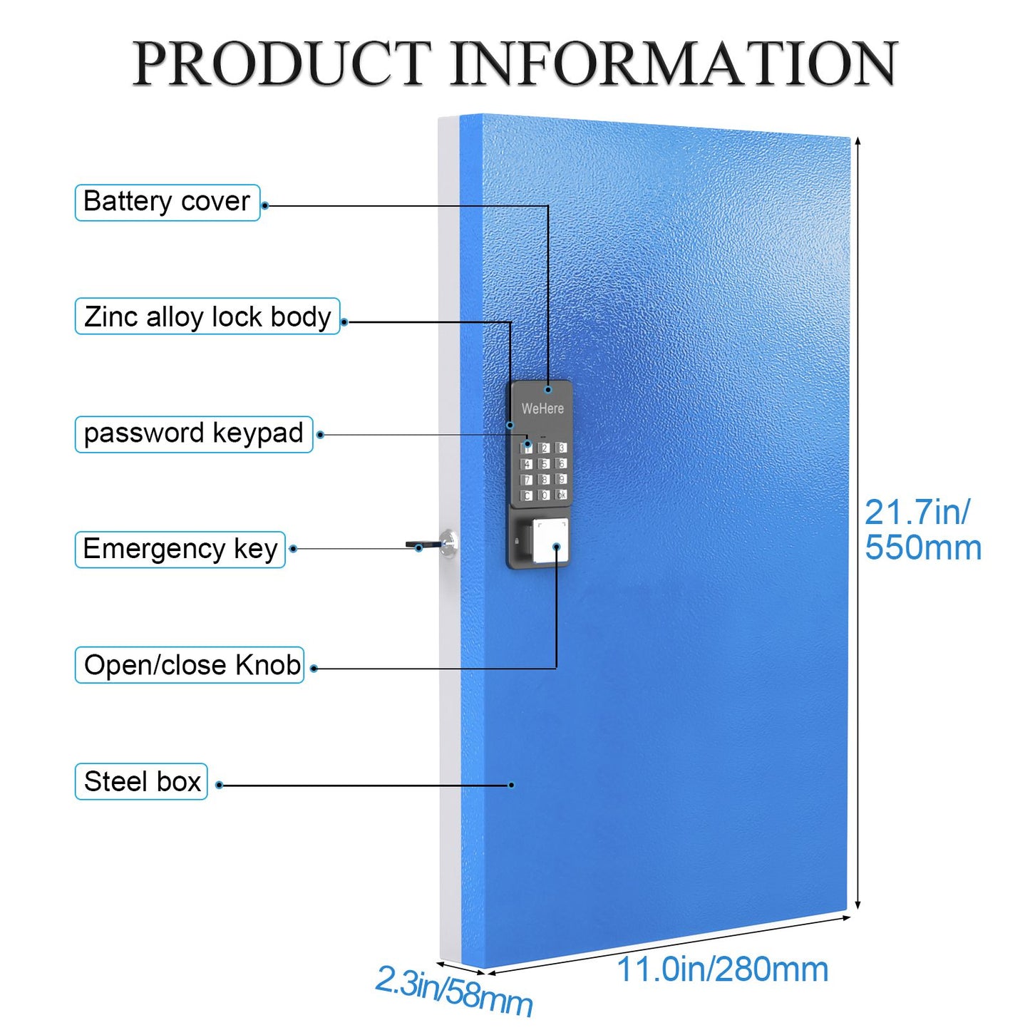 WeHere Smart Key Lock Box (48 Keys) with APP;  Key Cabinet Wall Mount use Blutooth;  OTP;  Fixed Code Unlock;  App Generates Codes without Internet; Remote Authorization Great for Office;  School