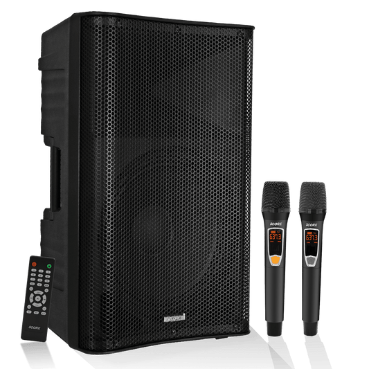 5 Core 12 Inch Bluetooth DJ Speakers Powered 500 Watt Professional Portable PA System 2 Way TWS Bluetooth Speaker with 2 UHF Wireless Microphone Indoor Outdoor Sound Set for Party Active DJ 12 2-MIC